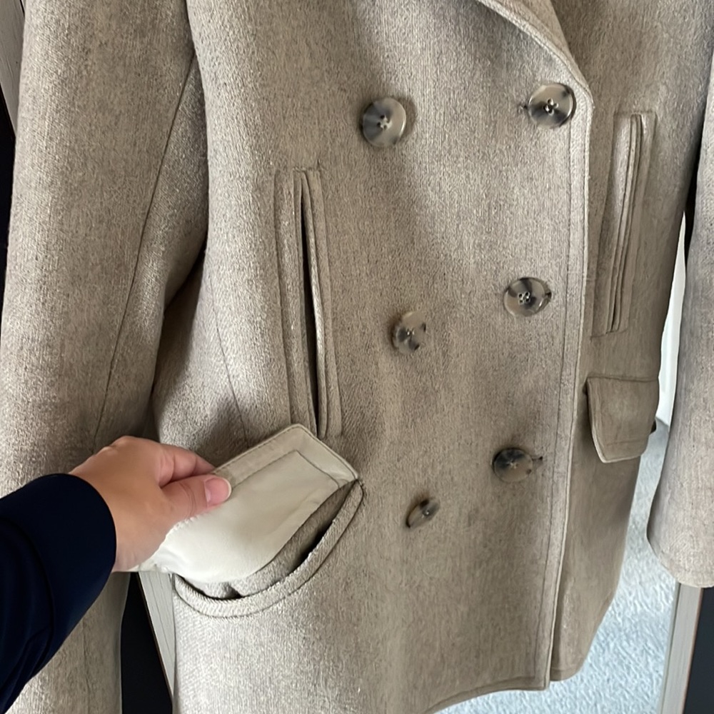 Theory Women's Light Gray Wool Blend Double-Breasted Pea Coat - Picture 4 of 15